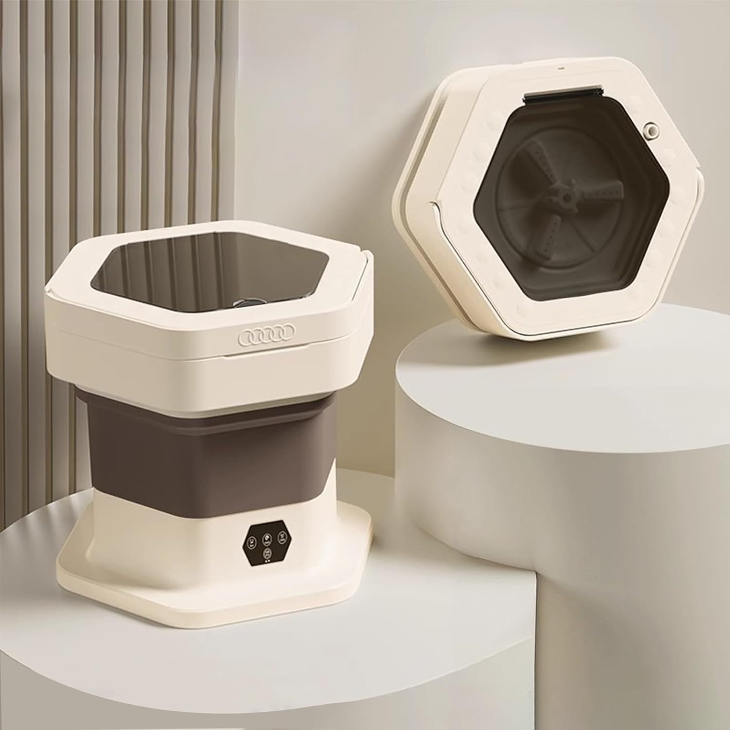 Portable Small Washing Machine, 8L Mini Foldable Washer with Dehydration, for Underwear, Baby Clothes Socks and Small Items, Apartments, Dorm,RV(Brown)