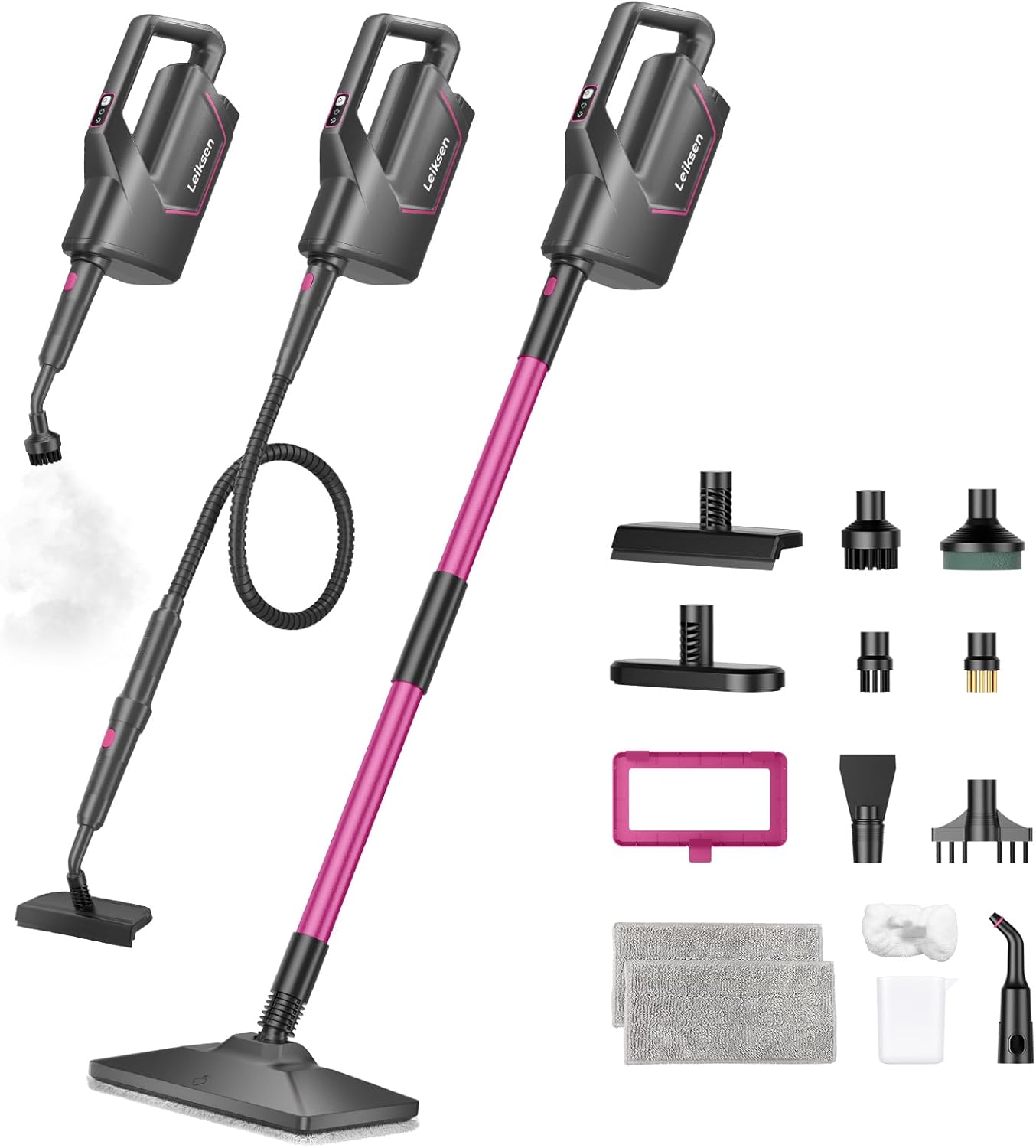 12-in-1 Steam Mop, Steam Cleaner Detachable, Extendable Hose, 23FT Power Cord, 440ml Removable Tank, 260°F Floor Steamer, 3-Level Control, Multi-Purpose for Hardwood, Tile, Grout, Windows, Kitchen