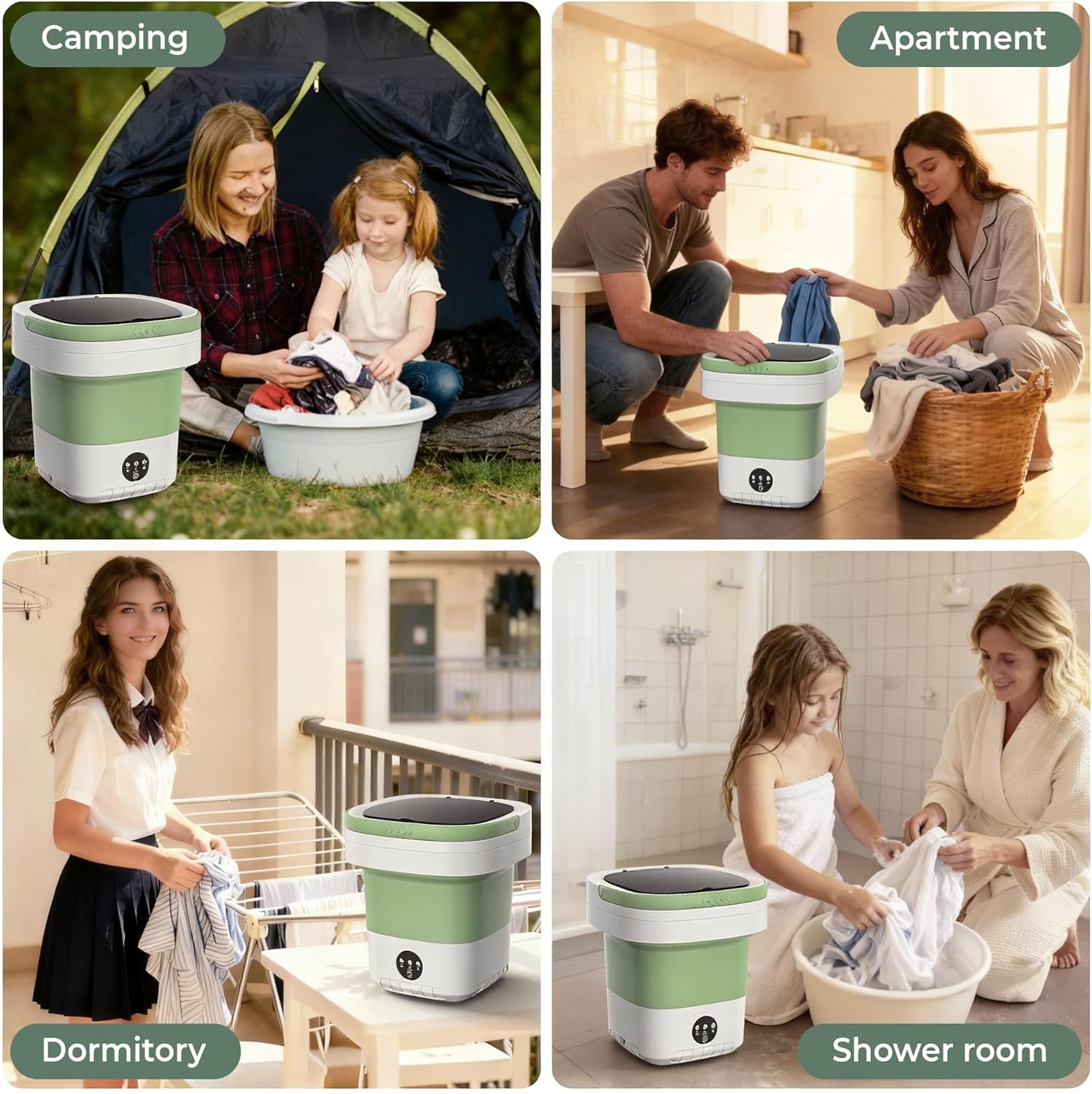 Portable Washing Machine,16L Upgraded Large Capacity Portable Washer With 3 Modes Deep Cleaning.Suitable For Travel, Camping,Apartments, Dormitories, Hotels (Green)