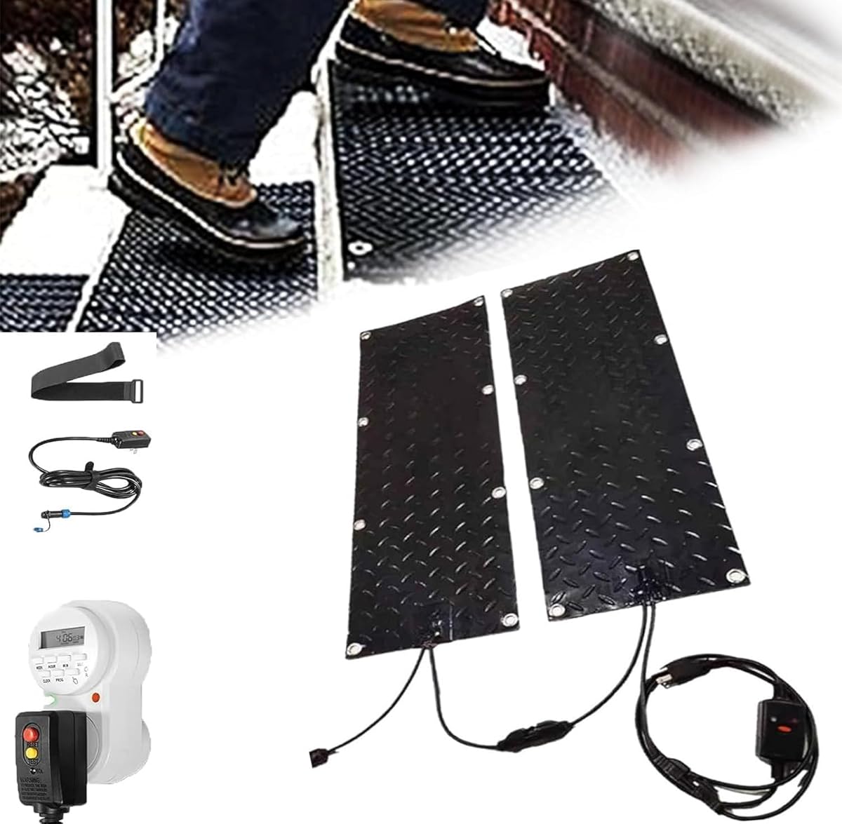 Snow Melting Walkway Mat with Timer, Non Slip Rubber Heated Mat with Power Cord, 10