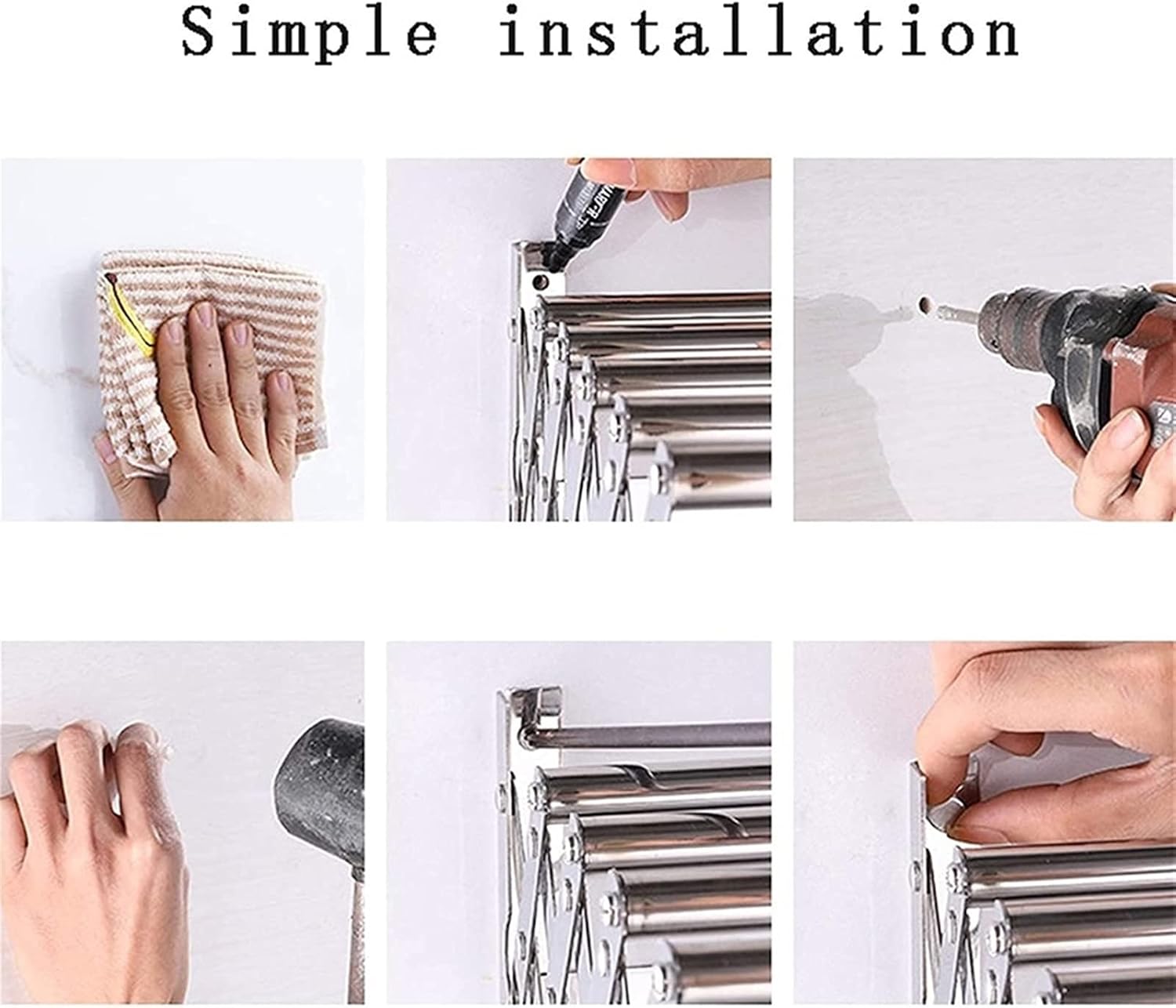 Home Retractable Clothes Drying Rack Wall Mounted Folding Hanger Drying Rustproof Easy to Install Design 110 Lb Capacity (Size : 70cm)