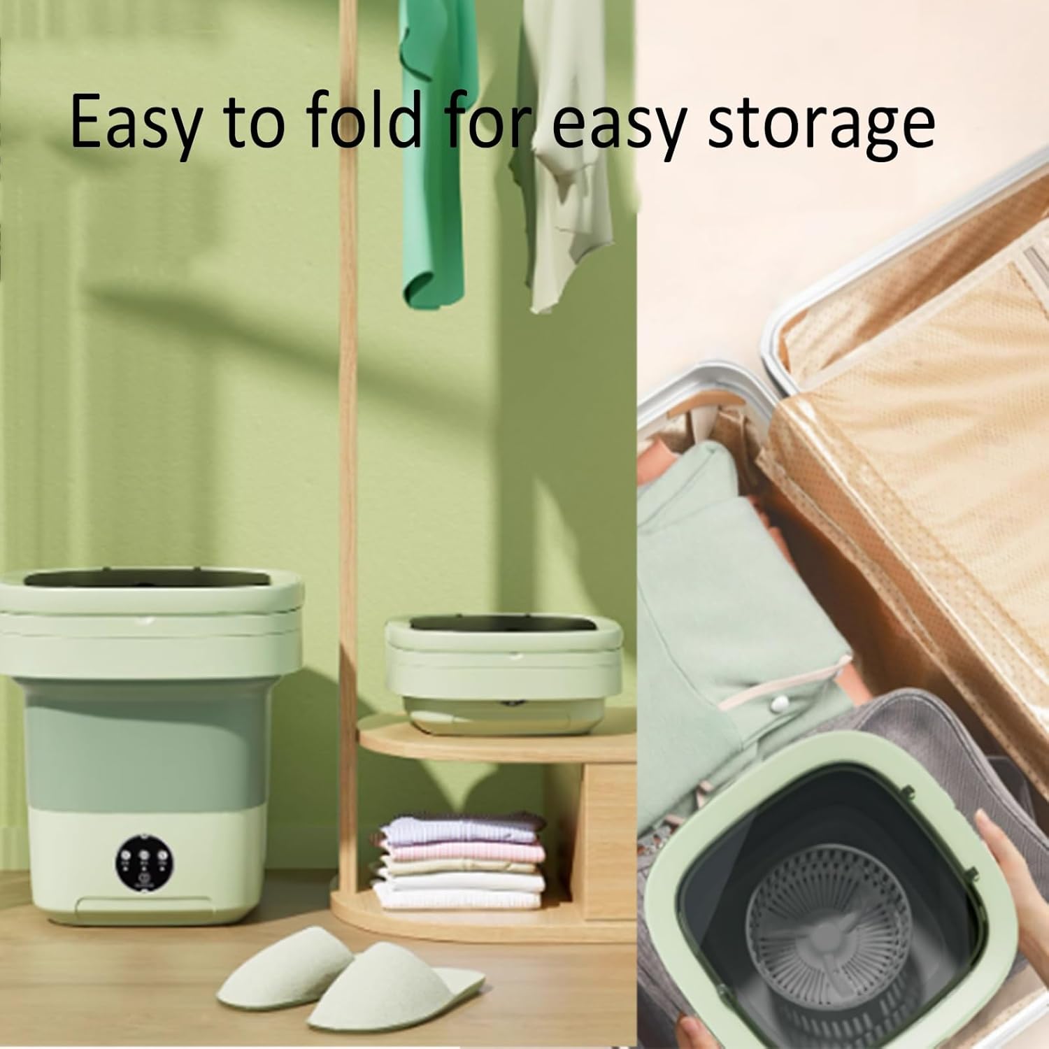 Mini Portable Washing Machine, Folding Washing Machine, Laundry Machine with 3 Modes Deep Cleaning Half Automatic Washt, for Camping, Rv, Travel, Small Spaces (Color : Green, Size : 6L)