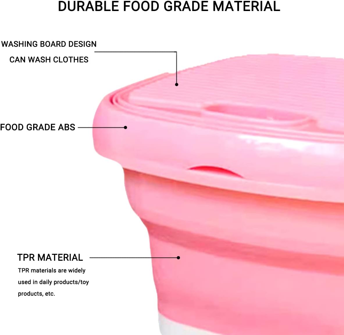 Portable Mini Foldable Clothes Washing Machine,Portable Laundry Bucket Washer with Spin Dryer Bucket for Automatic Home Travel Self-Driving Tour Underwear Foldable Washer, Pink