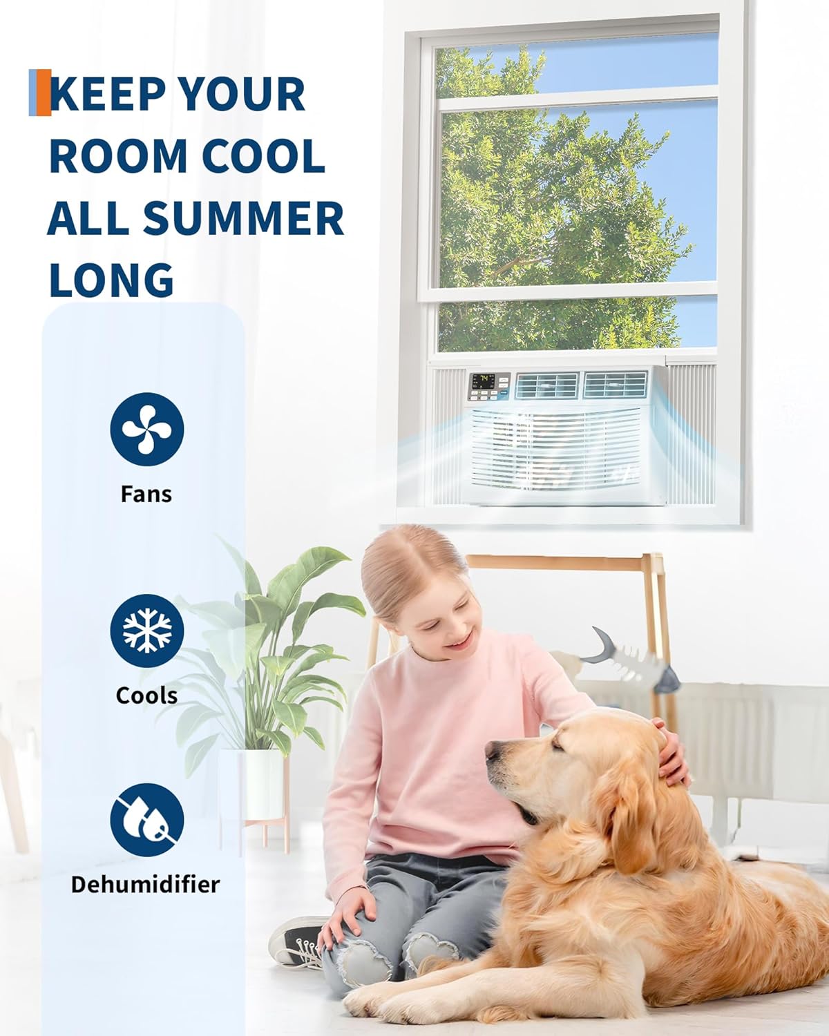 10000 BTU Window Air Conditioner with WiFi, 3 in-1 Energy Saving Window AC Unit with Remote & App Control & Timer Function & Easy Install Kit, Cools 450 Sq.Ft. for Bedroom, Living Room, White