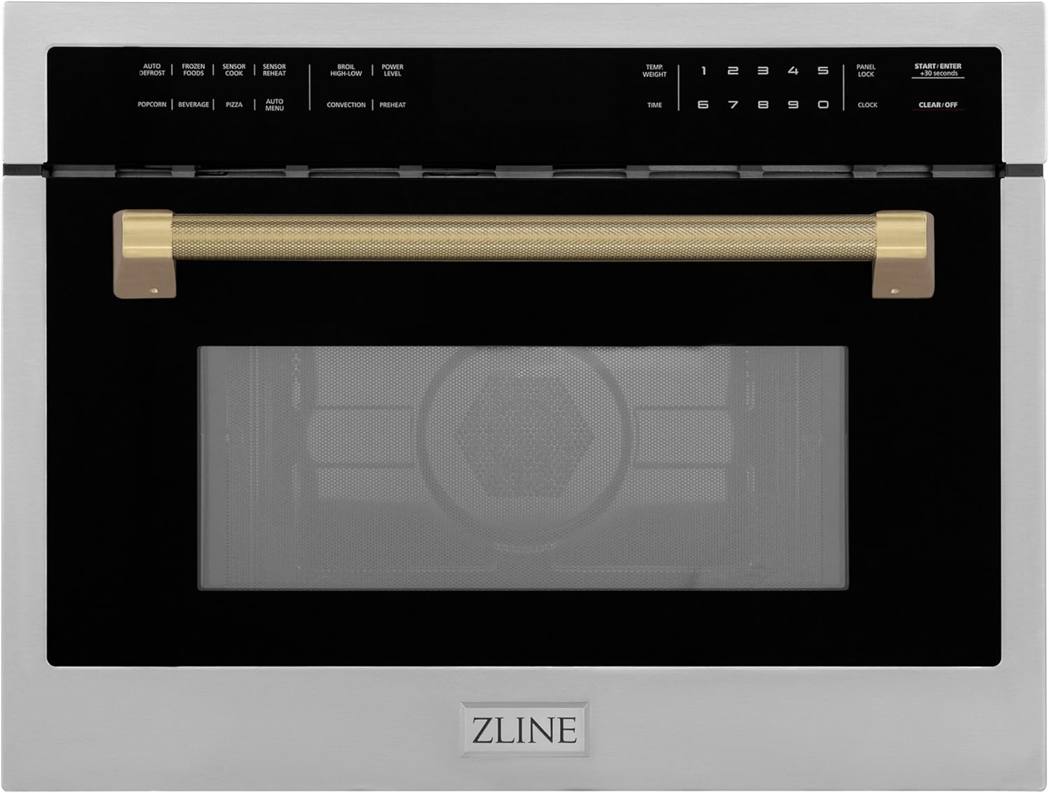 ZLINE Autograph Edition 24 in. 1.6 cu ft. Built-in Convection Microwave Oven in Stainless Steel and Champagne Bronze Helix Handle (MWOZ-24-KCB)