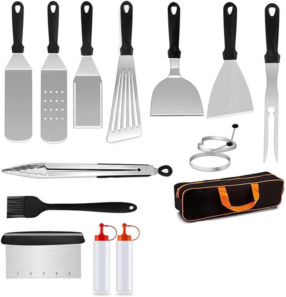 Outdoor Barbecue Tool Set, Stainless Steel Barbecue Shovel Fork Plate Combination, Rust-Proof and Durable Barbecue Shovel, Multi-Function Barbecue Spatula (White)