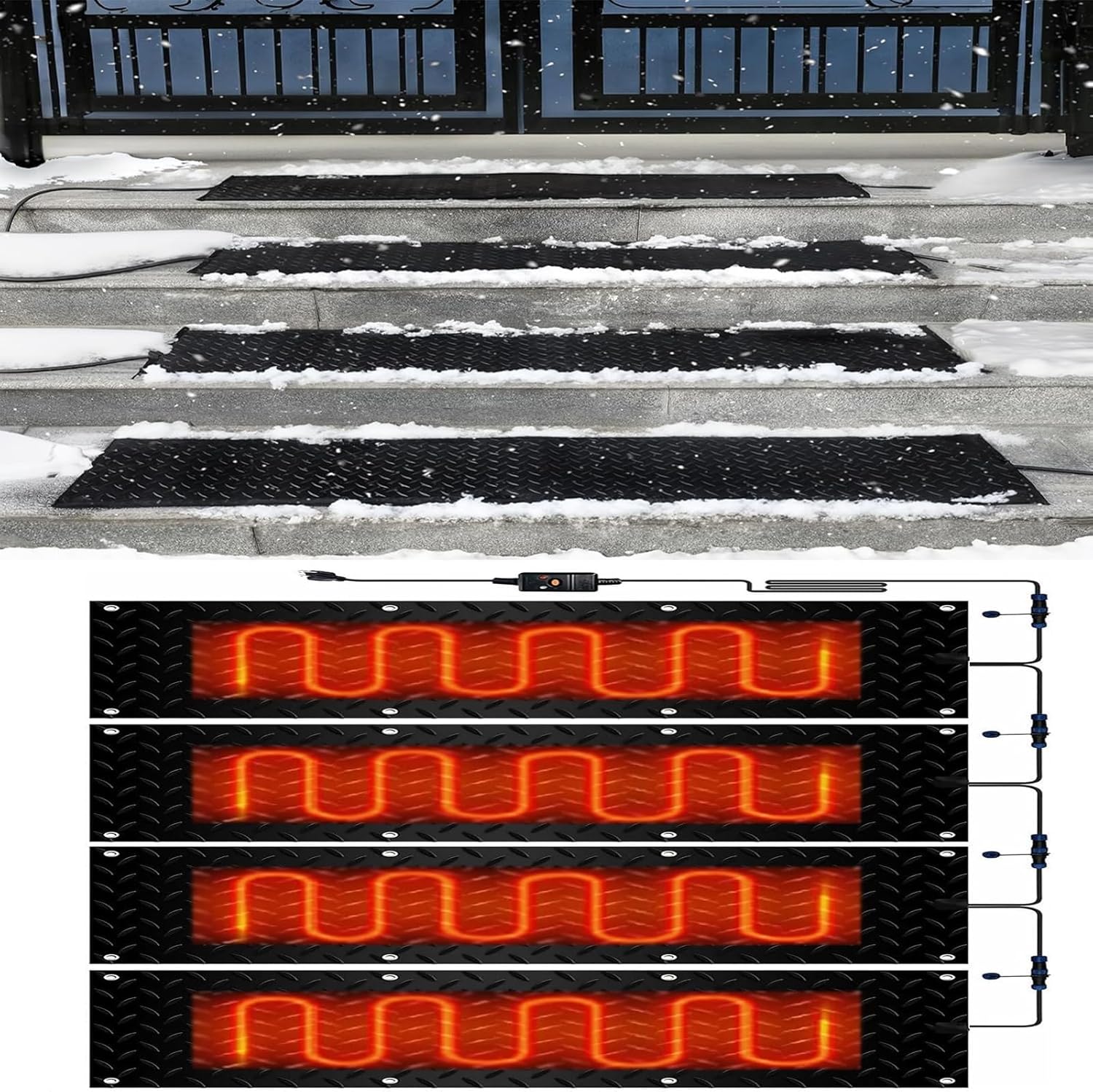Heated Snow Melting Mats for Entrances, Roof Heated Outdoor Mats, Non-Slip Winter Outdoor Snow Mat,Winter Removal and Ice Melt Products,4 Pcs-40x200cm/15.7x79in