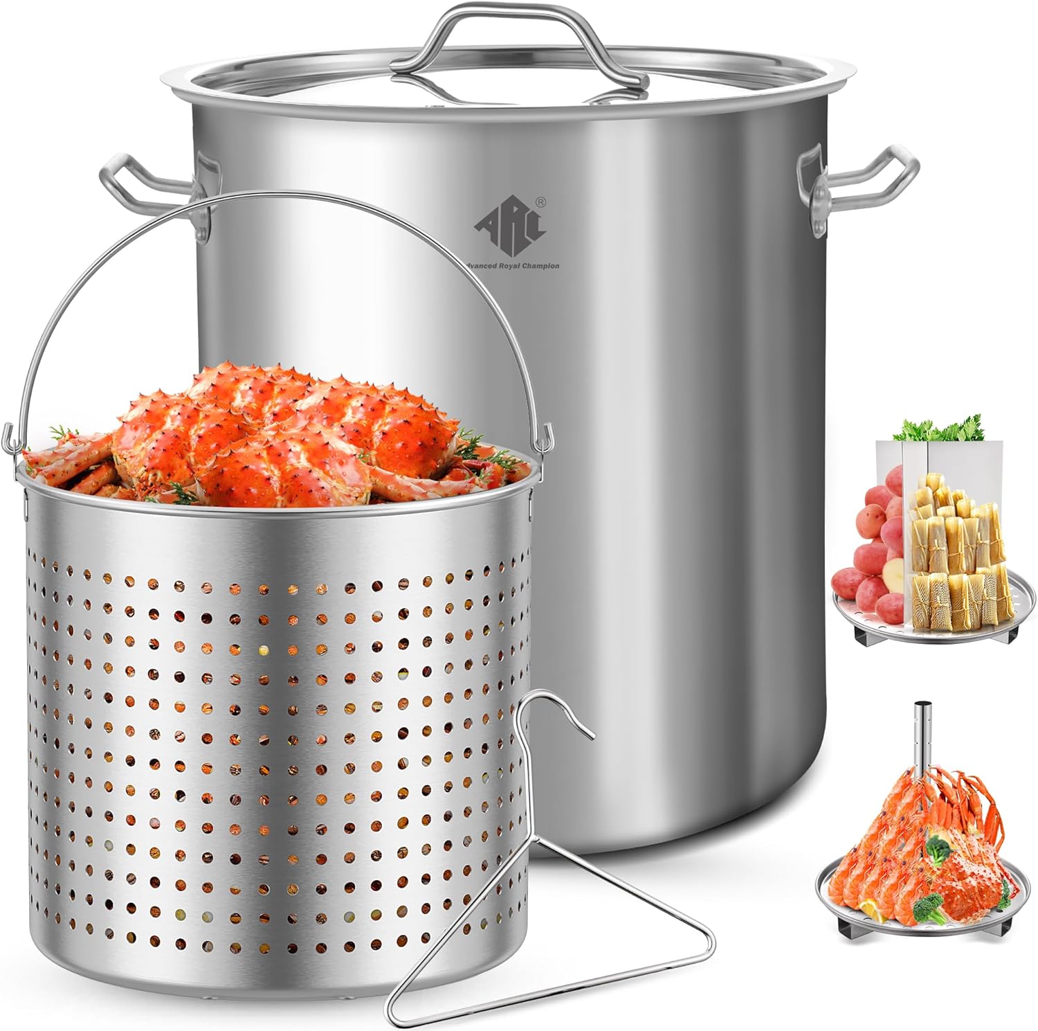 ARC 84-QT Large Stainless Steel Stockpot for Seafood Boiler Crawfish Pot with Basket and Steamer Rack, Outdoor Cooking Pot for Crab Lobster Shrimp Boiling, and Tamales Steamer,20 Gal