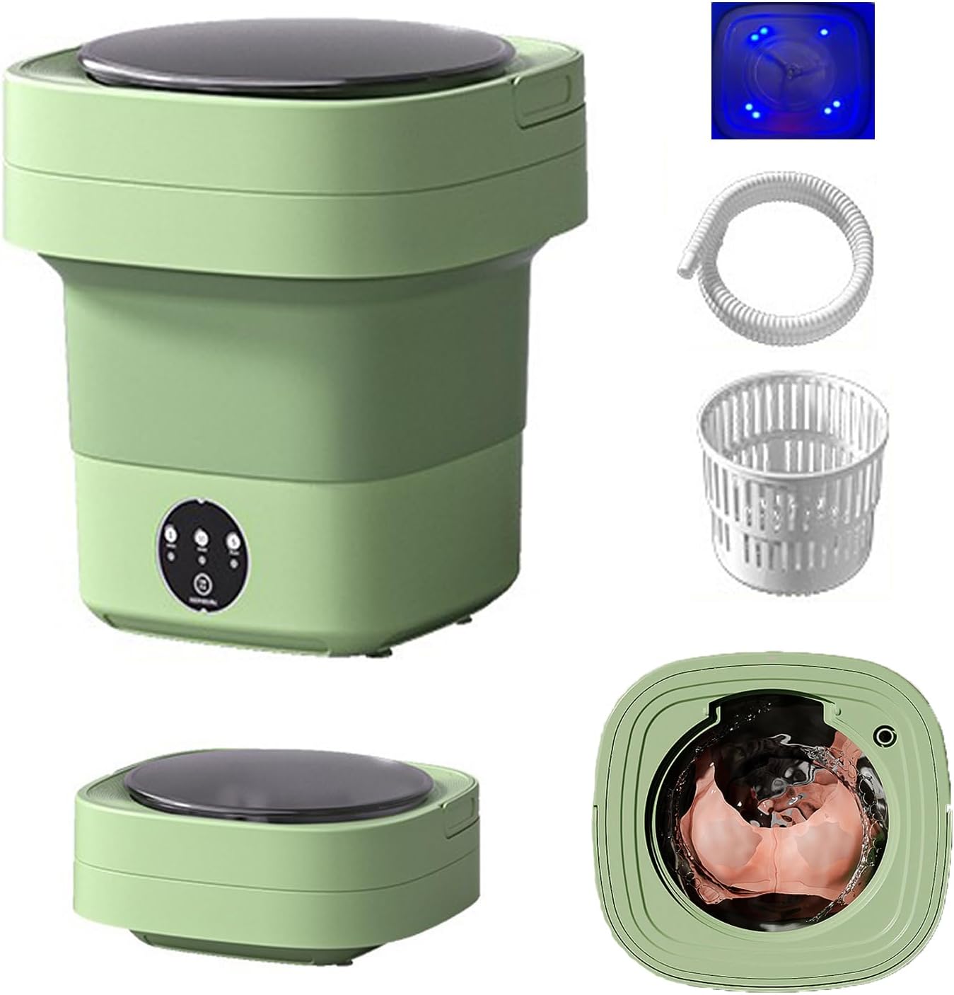 Mini Portable Washing Machine, 11L High Capacity Foldable Ultrasonic Turbo Washing Machine, Blue Light Sterilization Washer for Baby Clothes, Underwear, Sock, Towels, Home, Business