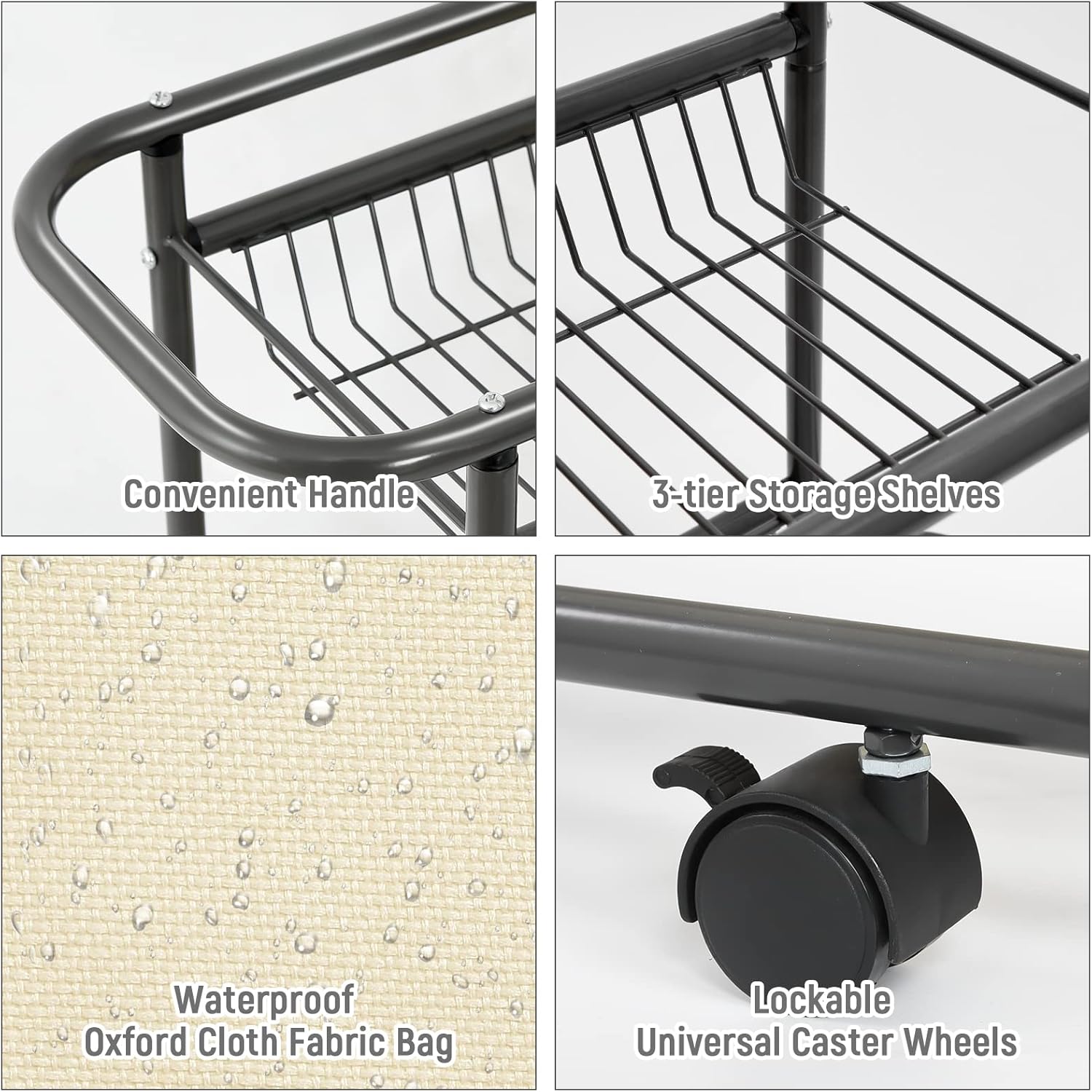 Rolling Laundry Cart with Wheels: Heavy Duty Laundry Basket with Wheels - 3-Tier Cleaning Cart Between Washer and Dryer Storage with 1 Bag for Clothes,Laundry Room,Bathroom, Bedroom