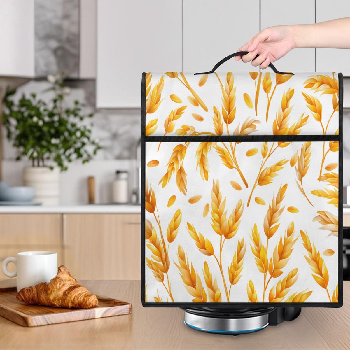 Golden Wheat Kitchen Aid Mixer Cover Compatible with 6-8 Quarts Stand Mixer Covers with Pocket Coffee Maker Dust Covers Kitchen Aid Accessories Blender Cover for Tilt Head Bowl Lift
