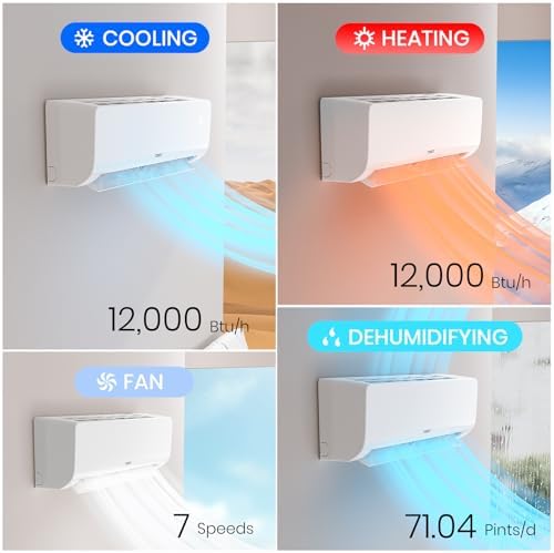 TOSOT 12,000 BTU Mini-Split Air Conditioner and Heating System, 19 SEER2 Wifi-Enabled Ductless Inverter AC Unit with 16ft Copper Line Set, Voice Controlled, 208-230V, Cosmo Series