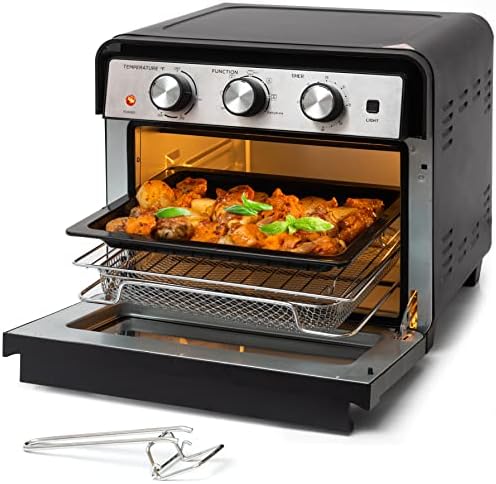 Moss & Stone Air Fryer Oven, 6-in-1 Toaster Oven 23 Quart, Airfryer Toaster Oven For Roast, Bake, Broil, Stainless Steel Accessories Included, Black Convection Oven Countertop.