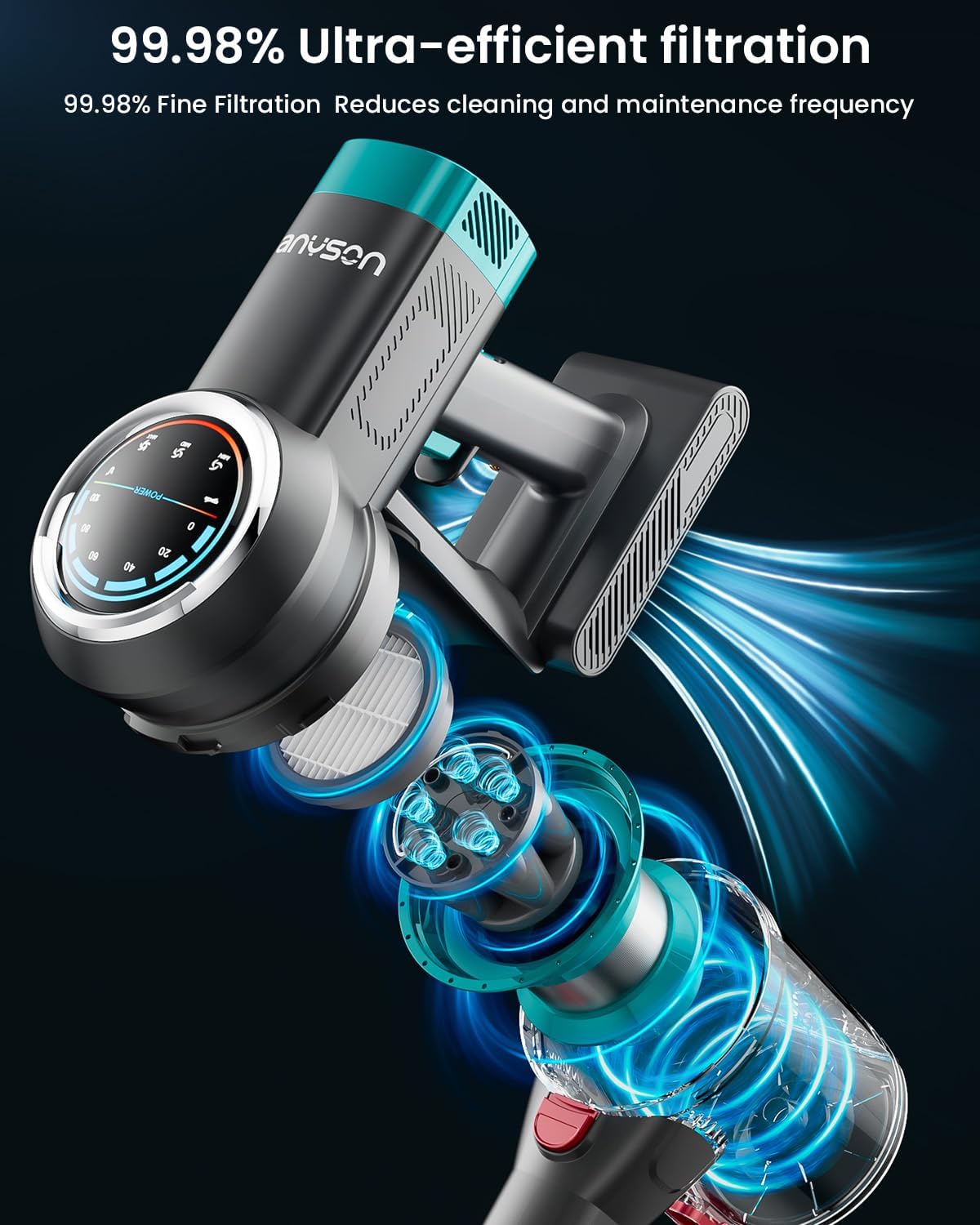 Cordless Vacuum Cleaner, 550W 45KPa Stick Vacuum, Up to 65 Minutes, Self-Standing Cordless Vacuum with OLED Display and Anti-Tangle Brush Roll for Home, Carpets, Hard Floors and Pet Hair