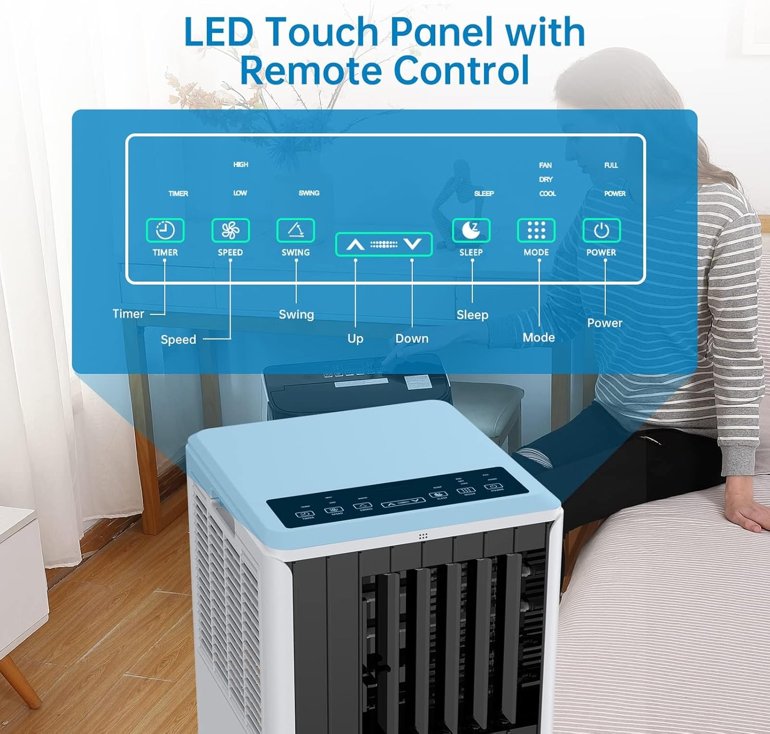 8000 BTU Portable Air Conditioner With Remote Control, Dehumidifier, Fan Mode, Cooling 350sq. Ft, 24 Hour Timer, Quiet Operation,2 Fan Speed for Bedroom Home Dorm Office