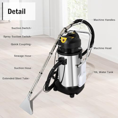Portable Commercial Carpet Cleaning Machine - Vacuum Extractor & Shampooer for Sofas, Curtains, & Carpets - 60L Floor Scrubber & Dust Extractor for Home & Office