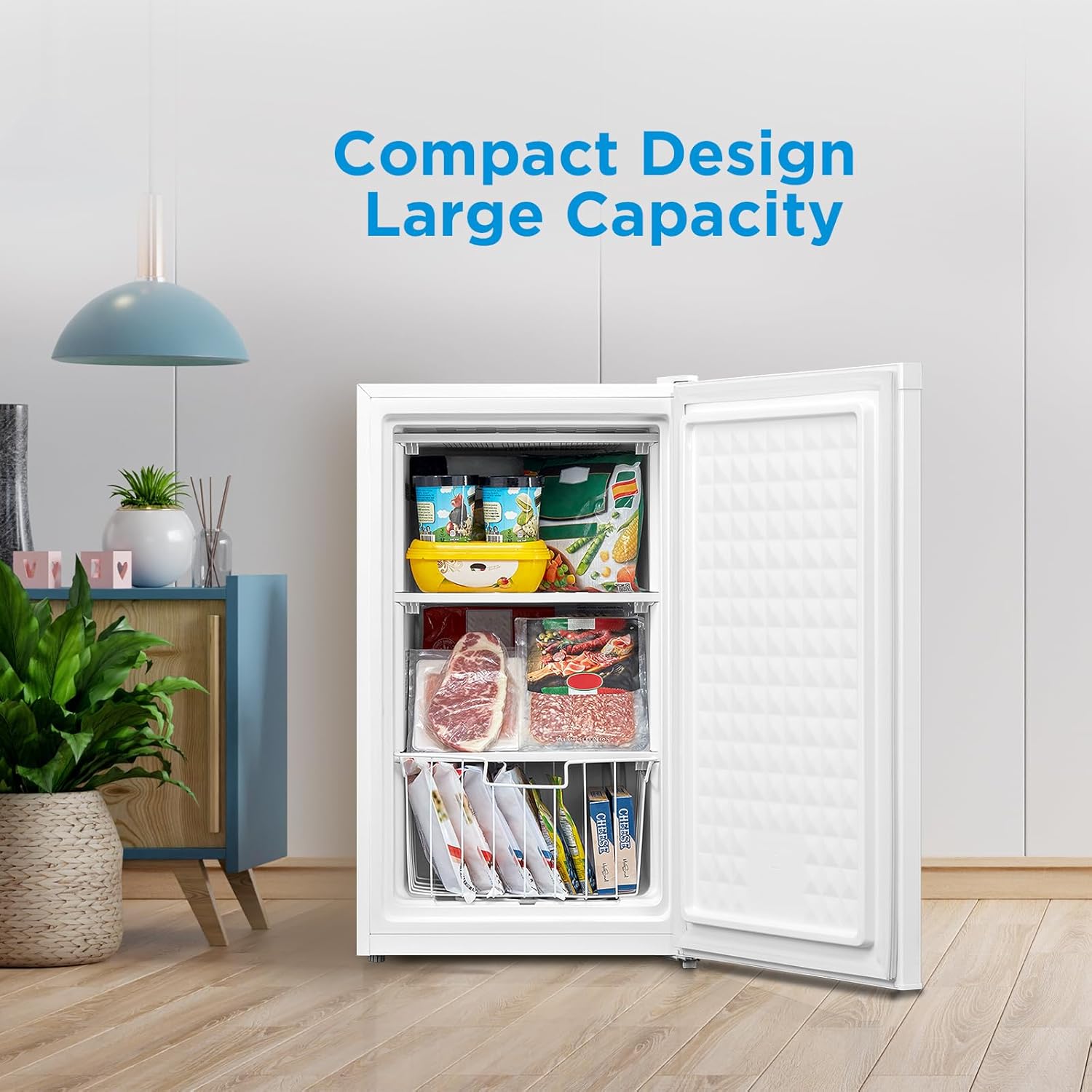 Midea WHS-109FW1 Upright Freezer, 3.0 Cubic Feet, White & BLACK+DECKER Digital Microwave Oven with Turntable Push-Button Door, Child Safety Lock