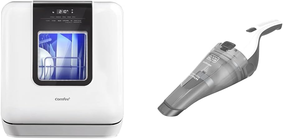 COMFEE' Countertop Dishwasher & BLACK+DECKER dustbuster QuickClean Cordless Handheld Vacuum, White (HNVC215B10)