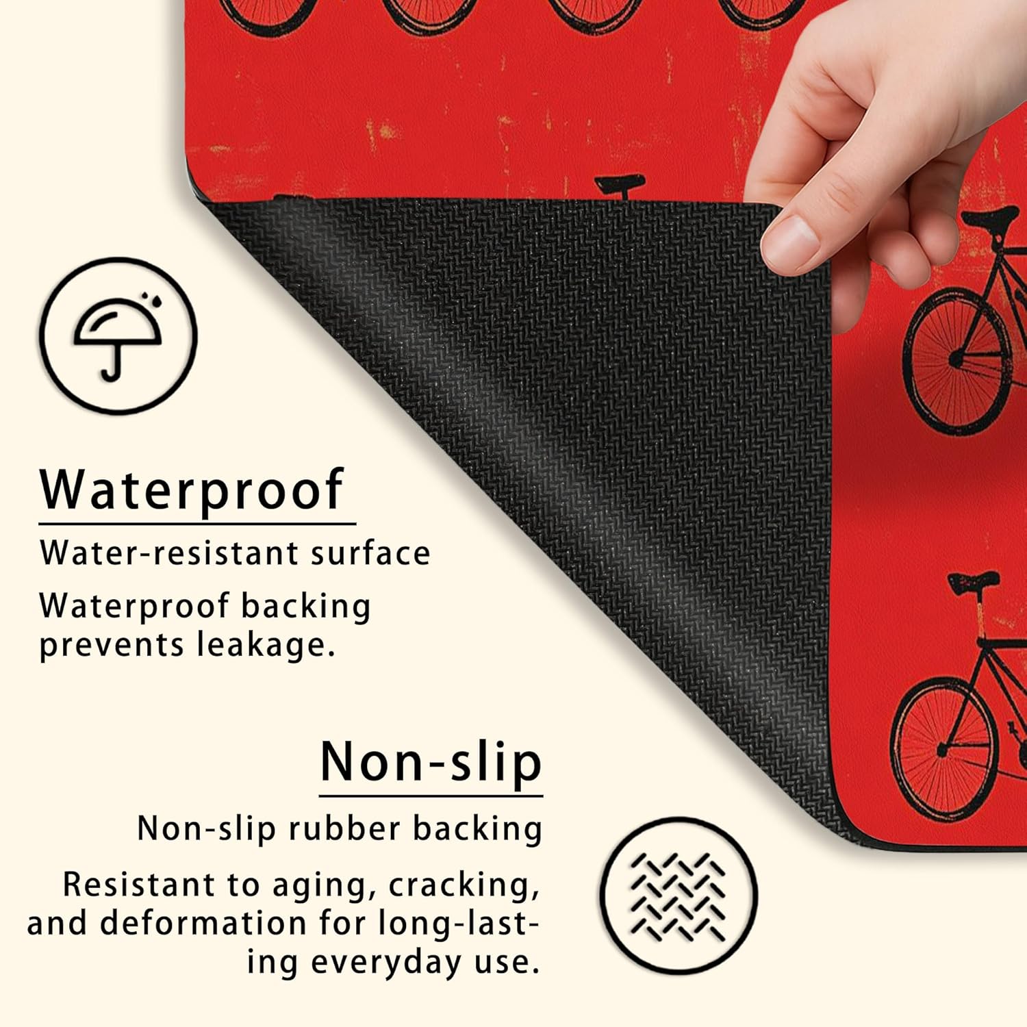 Bike Washer Dryer Top Protector Mat, Retro Vintage Bike Laundry Machine Dust Covers, Charming Rubber Anti-slip Waterproof Washer And Dryer Mats for Laundry Room 20x24 Inch