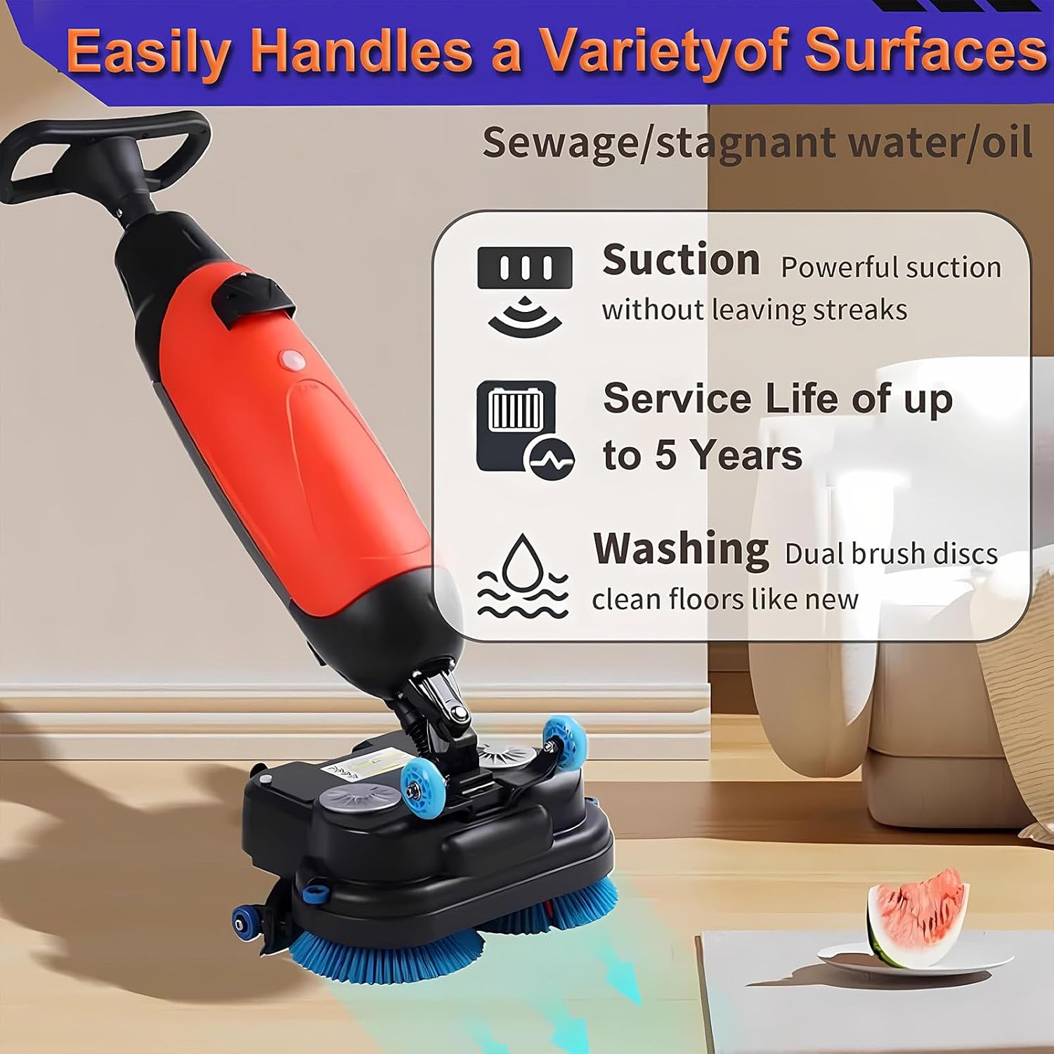 Carpet Cleaning Machine and Floor Scrubber, Dual-Brush Rotary System, Cordless Mini Floor Scrubber, Efficient Cleaning for Commercial Spaces, Schools, and Offices Grey