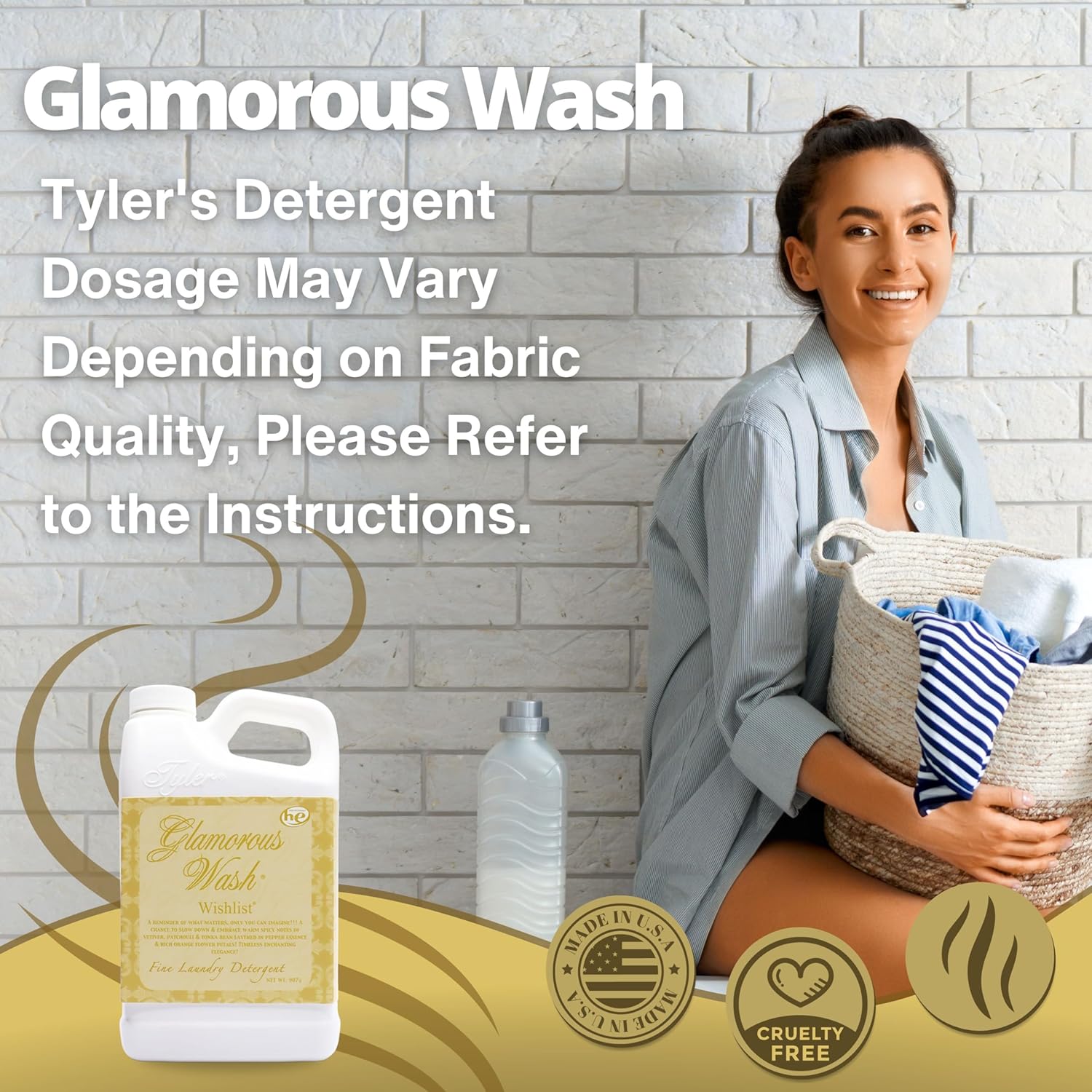 Worldwide Nutrition Bundle: Tyler Candle Company Glamorous Wash Wishlist Scent Fine Laundry Liquid Detergent - Hand and Machine Washable - 907g (32 Fl Oz) Container and Multi-Purpose Key Chain