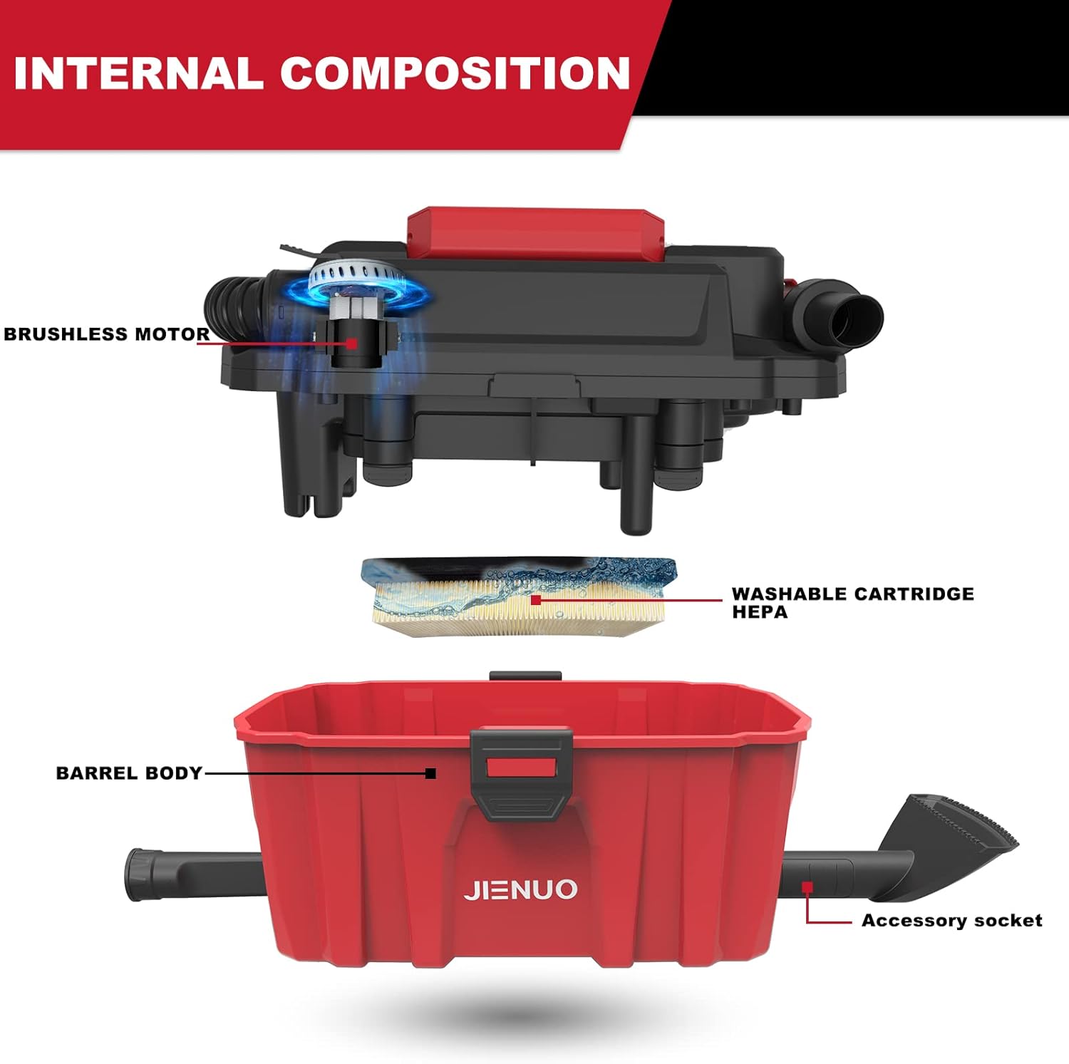 Cordless Wet Dry Vacuum, Cordless Shop Vac 20V 2.5 Gallon, Brushless Adjustable Suction Portable Wet/Dry Vacuum Cleaner with Blower for Home, Car and Basement,4.0Ah Battery and Charger included