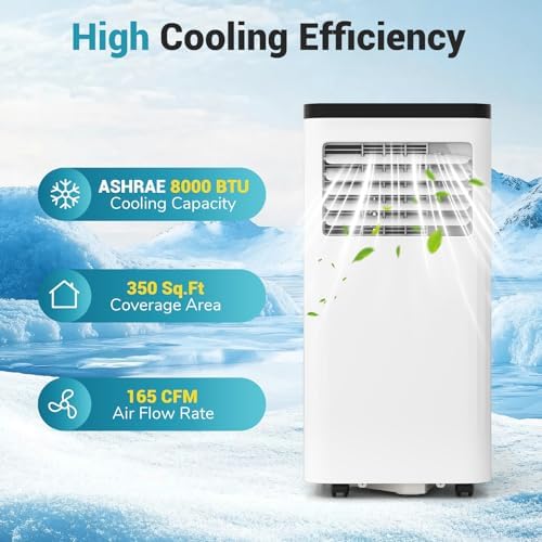 DORTALA Portable Air Conditioner 8000 BTU, 3-in-1 AC Unit with Remote Control, Dehumidifier, 24H Timer, Window Kit, Stand Up AC for 350 Sq.FT Bedroom, Dorm