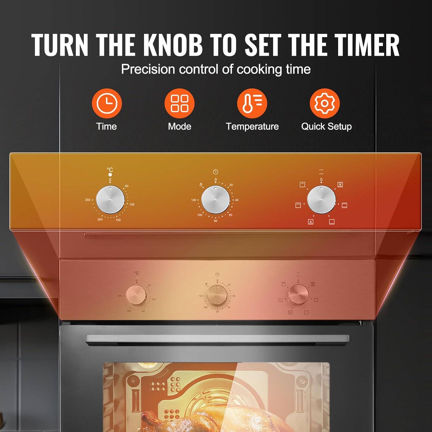 VEVOR Single Wall Oven, 2.68 Cu.Ft Electric Wall Ovens with Timer, 24