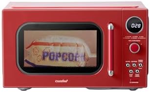 COMFEE' Retro Microwave Oven, Small Microwave with 6 Auto Menus, 0.9 cu.ft Countertop Compact Microwave with Multi-stage Cooking, Mute Function, LED digital, Red/900W, CMO-MMP02AA(RD)