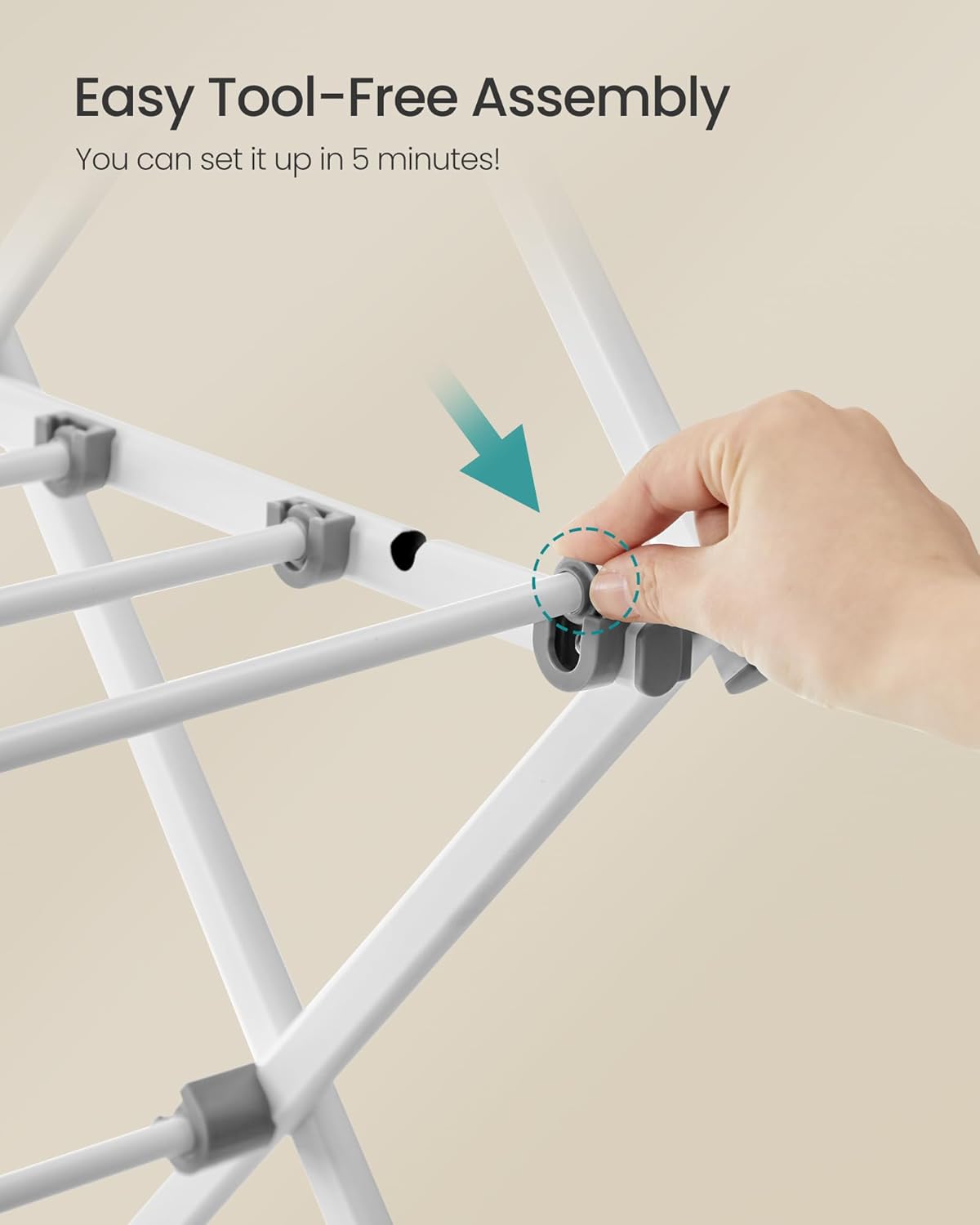 SONGMICS Foldable Clothes Drying Rack, Laundry Drying Rack, Clothes Airer, Steel Frame, 14.6 x 36.6 x 53.2 Inches, Easy Assembly, Indoor Outdoor Use, Pearl White ULLR771W01