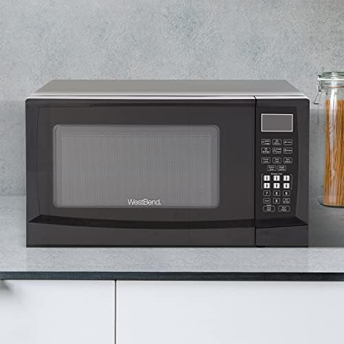West Bend WBMW92B Microwave Oven 900-Watts Compact with 6 Pre Cooking Settings, Speed Defrost, Electronic Control Panel and Glass Turntable, Black