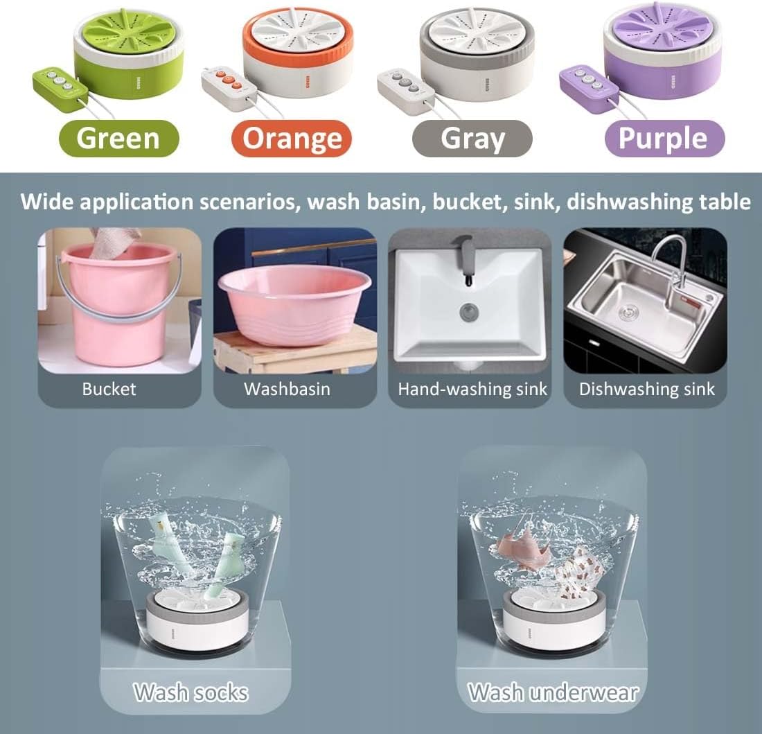 USB Portable Washing Machine 27W Mini Turbo Washing Machine Ultrasonic Clothes Washer for Underwear Baby Clothes Other Small Items(Orange)