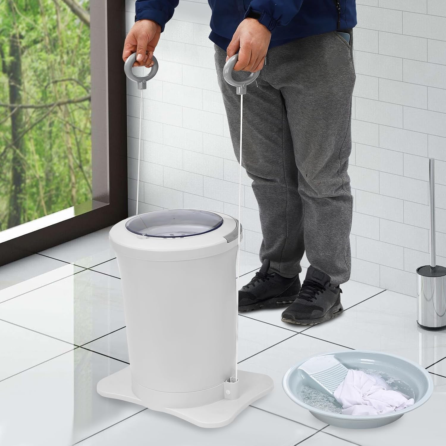 3.17Gal Capacity Manual Clothes Dehydrator, Portable Spinner Dryer Extractor Wringer with 4.9ft Drain Hose for Apartments Dorms Travel Small Spaces and Daily Home Use