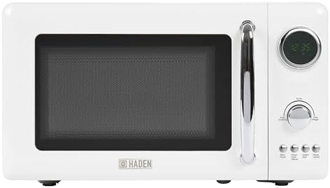 Haden 700 Watt 0.7 Cubic Foot Microwave Oven with Digital Controls, Defrost, and Instant Start Countertop Small Appliance, Ivory/Chrome