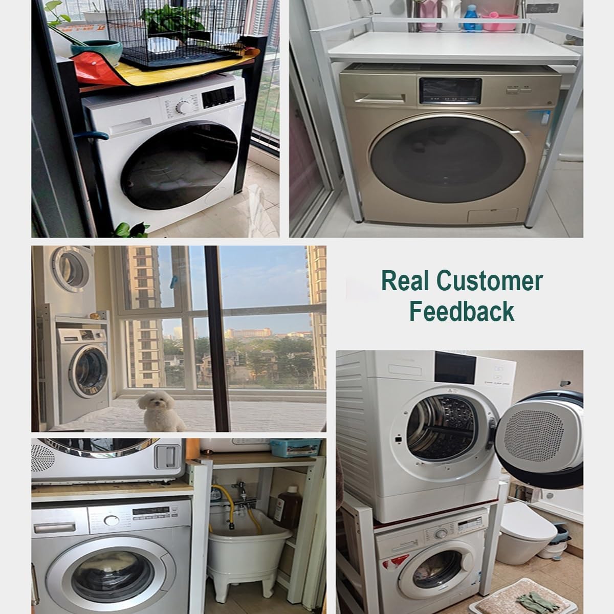 Washer Dryer Stacking Rack Stand, Heavy Duty Over Washer Dryer Shelves with Adjustable Shelf, Space Saver Stackable Storage Shelf, for Laundry Room Apartments Bedrooms(Black b)