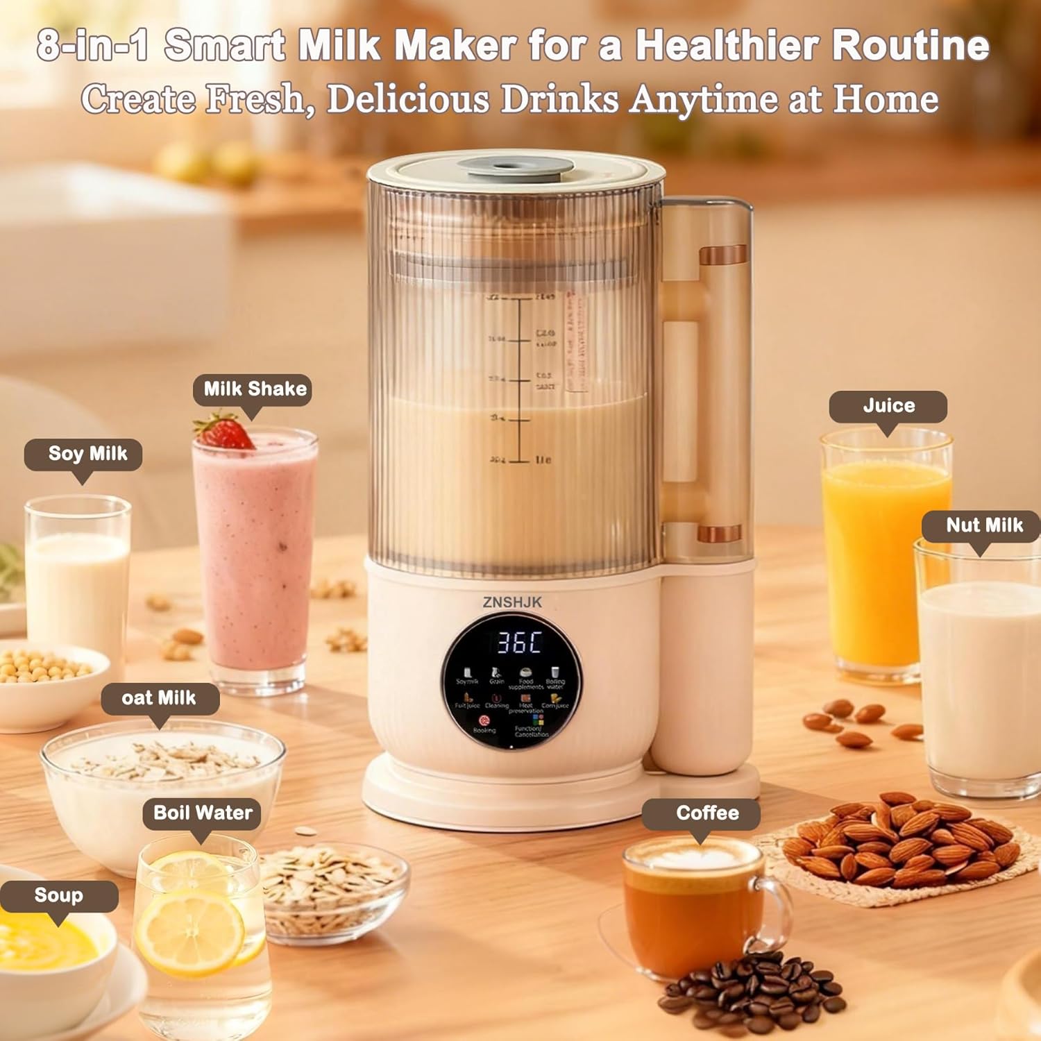 50oz Nut Milk Maker & Grinders, 10-in-1 Soy, Almond, Oat & Rice Milk Maker with 12 Stainless Steel Blades, Vegan Blender with Delay Start, Boil Water & Easy Self-Cleaning