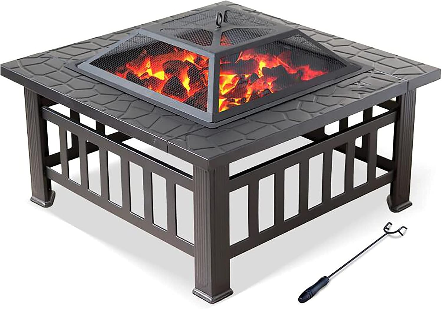 Square Metal Fire Pit Stove 31.89In Outdoor Fire Pit Table with Grill,Your Garden Warm Companion.