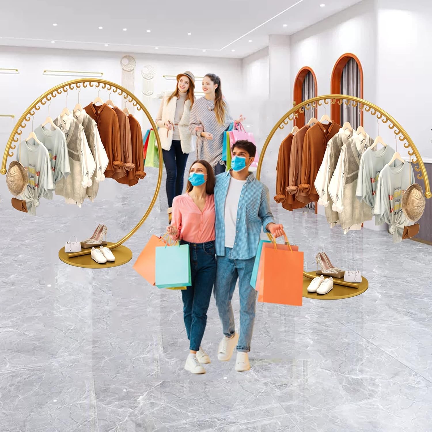 Freestanding Heavy Duty Industrial Pipe Clothing Rack, Portable Commercial Clothes Display Rack, Multi-Purpose Garment Bar for Retail Boutiques Home, Laundry Room,Closet Storage