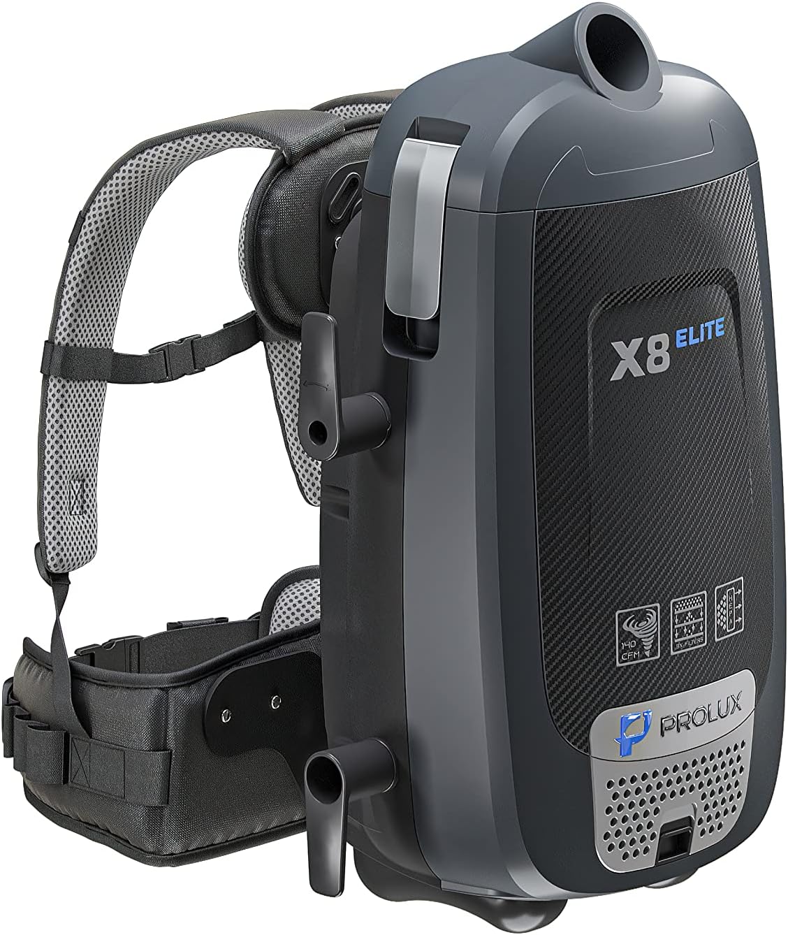 Prolux X8 Elite Canister Backpack Vacuum, HEPA Filtration, Tools for Every Cleaning Task on Any Surface, Illuminating LED Lights, Adjustable Straps