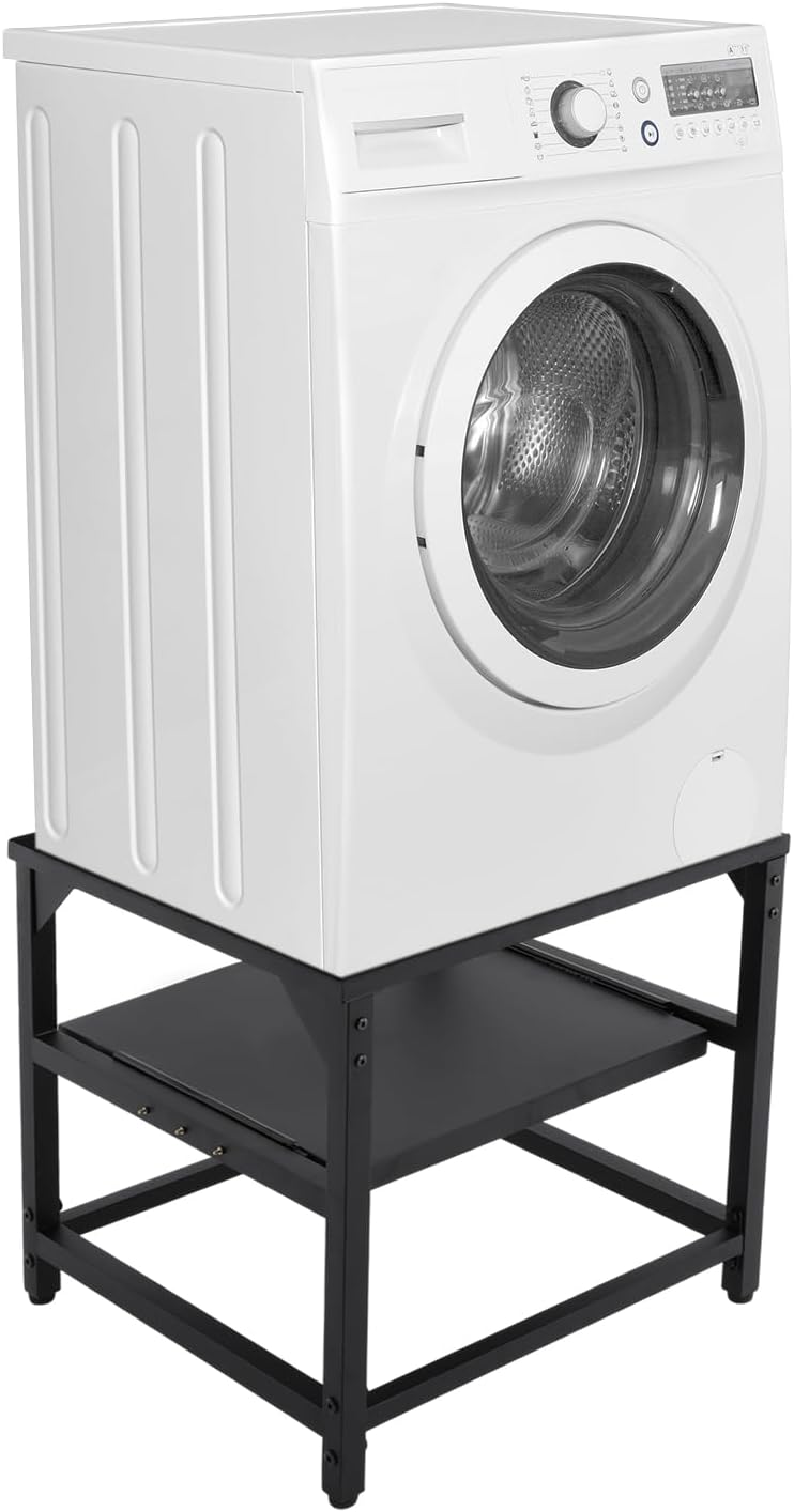 Washing Machine Pedestal Stand with Storage Shelf, 330lbs Heavy Duty Washer Dryer Base, Adjustable Laundry Appliance Riser with Leveling Feet, Anti-Vibration (Black)