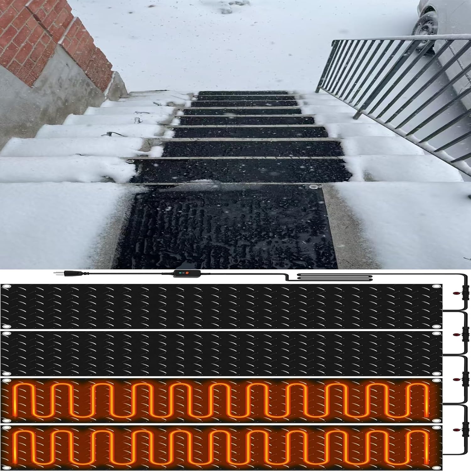 Entrance Heating Snow-Melting pad with Timer, 4 Pieces Installed for Stairs, Steps, doorways, Sidewalks and driveways(10x48in/(25.4x120cm))