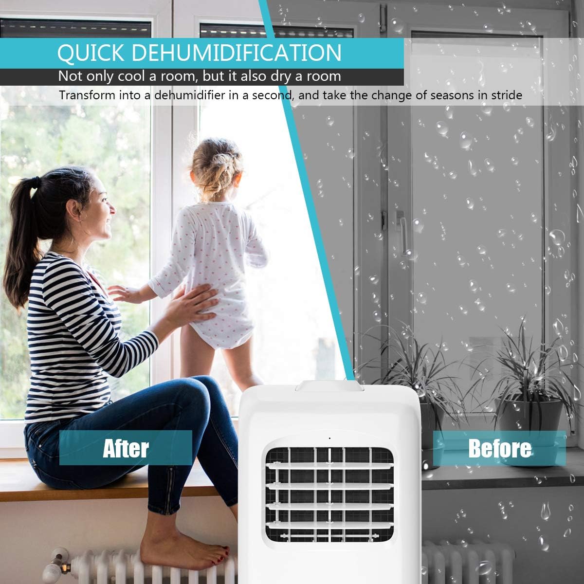 COSTWAY Ashrae 8000 BTU Portable Air Conditioner with Remote Control, Energy Efficient for Rooms Up to 400 Sq. Ft, Cooling, Dehumidifying, Fanning, Sleeping Mode, Time Settings, Clear LED Display