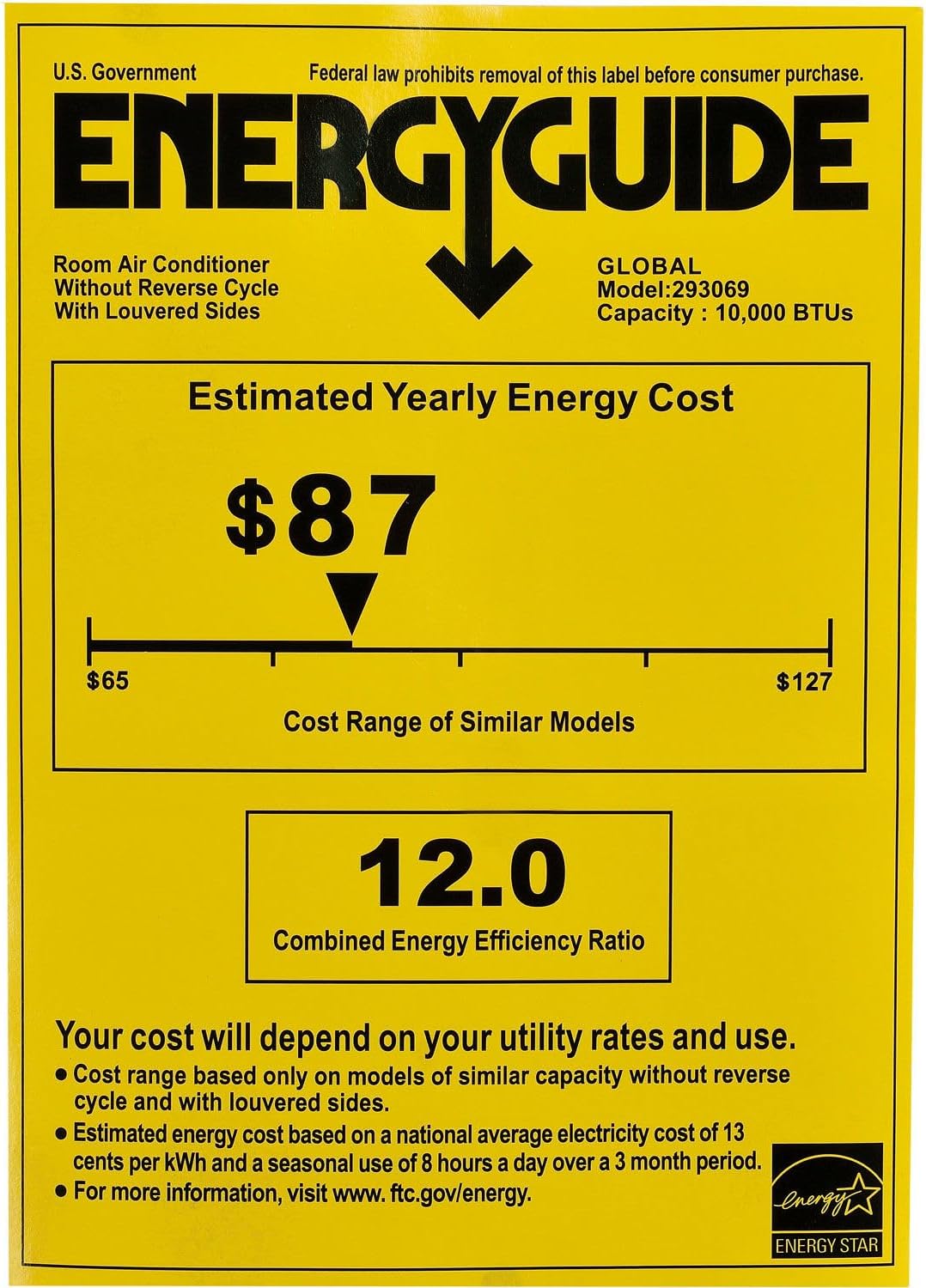 Global Industrial 10000 BTU Window Air Conditioner, Cool Only, Wifi Enabled, 115V