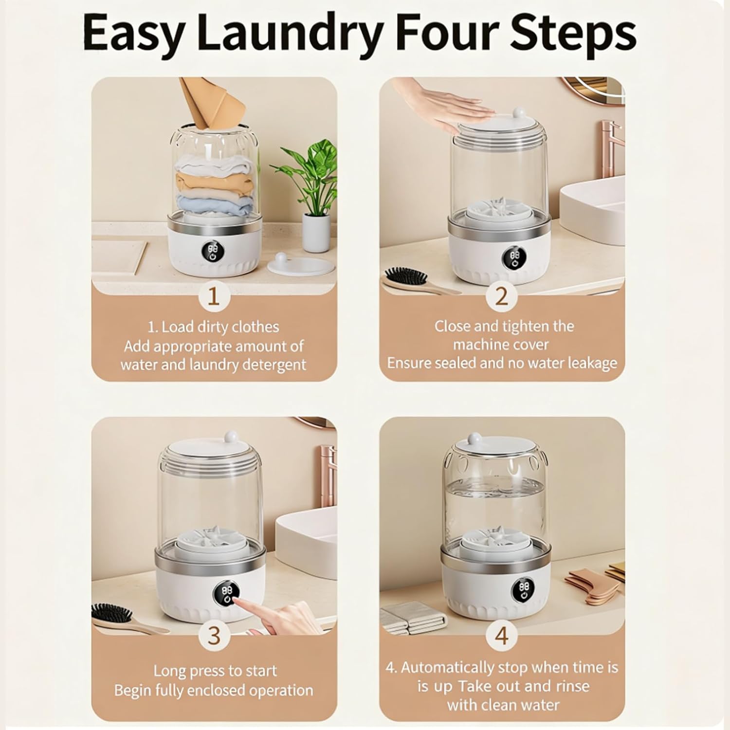 Portable Mini Underwear Washer, 3000mAh Rechargeable Cordless Washing Machine for Socks/Lingerie, USB Charging, 2 Cleaning Modes, Waterproof, Ideal for Dorm/Travel/Home