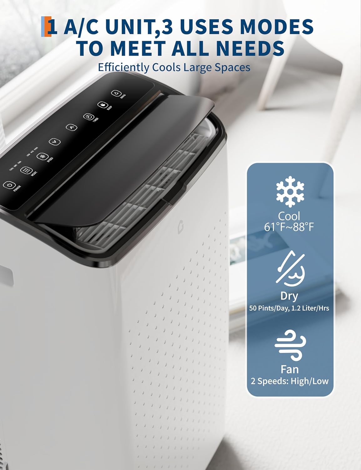 Garvee14,000 BTU Portable Air Conditioner - Portable AC Cools 750 Sq. Ft, 3 in-1 Portable AC Unit with Dehumidifier & Sleep Mode, Energy Efficient, Includes Window Kit & Remote (White + Grey)