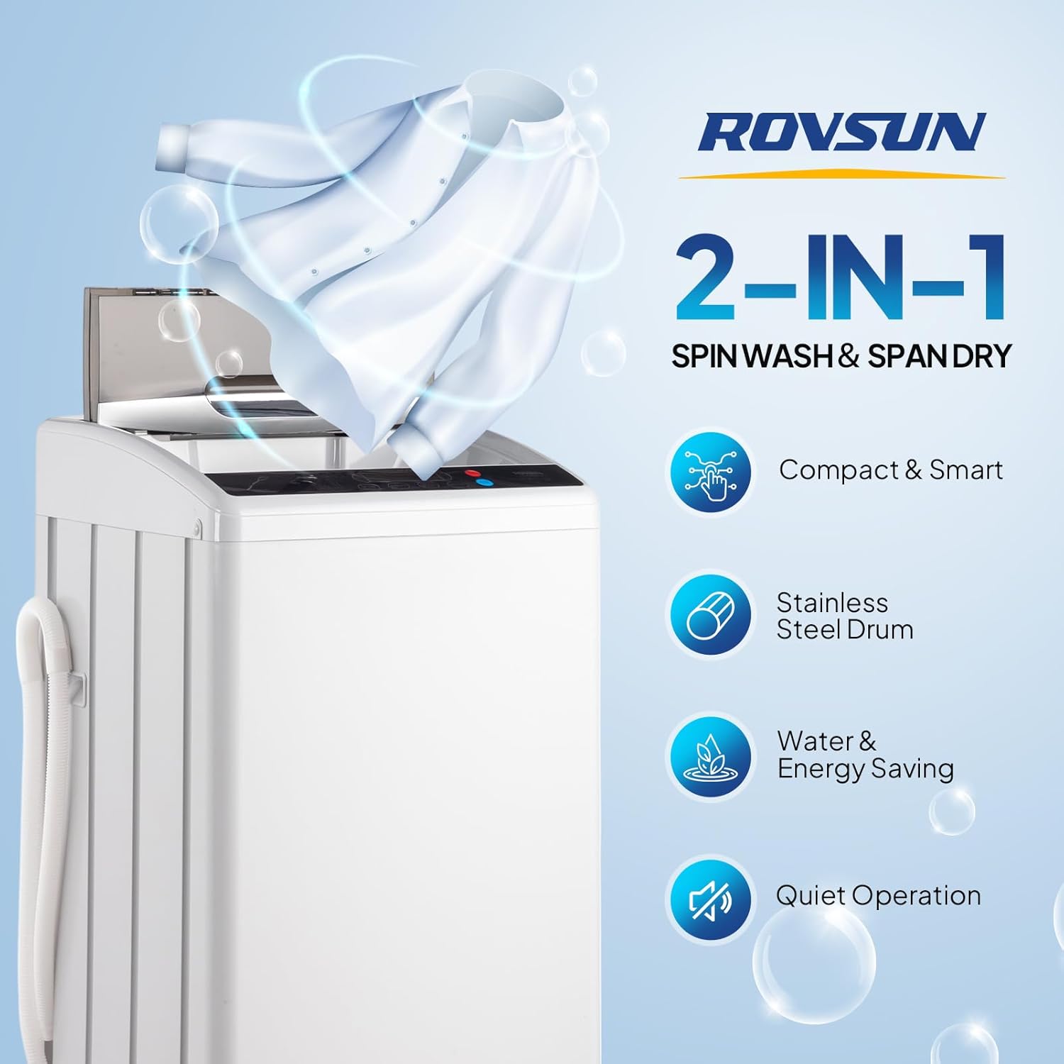 ROVSUN 25LBS Full Automatic Washing Machine and 1.8CuFt Portable Clothes Dryer Set, Compact Laundry Washer and Dryer Combo Set with Stainless Steel Inner Tub, for Apartment, Dorms, Home