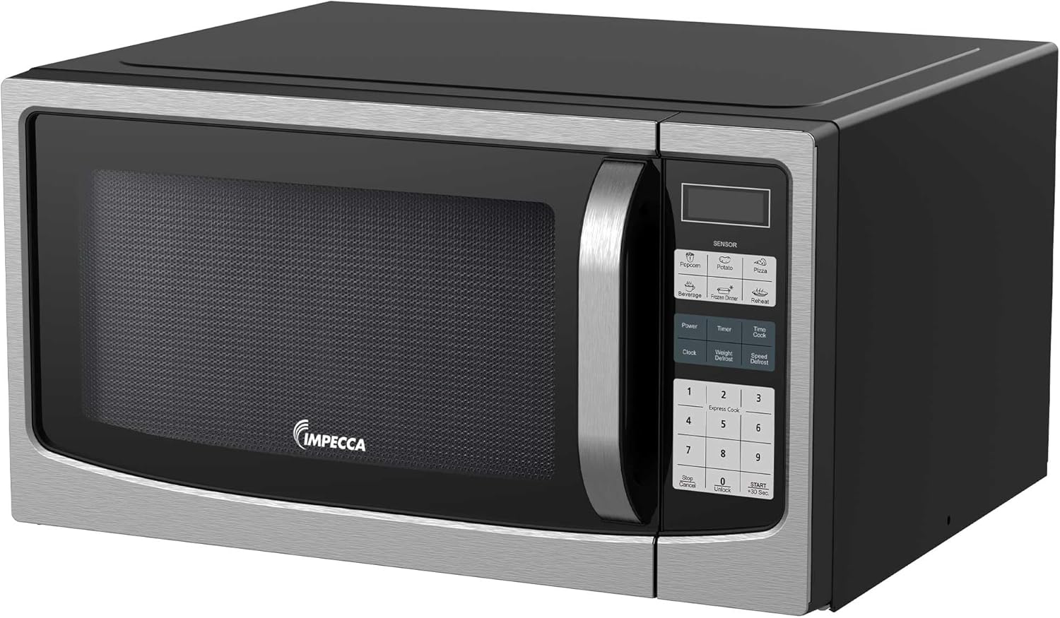 Impecca 1.6 Cu.Ft. Countertop Microwave, 1100W, Built-In Smart Sensor Cooking, 12.8-Inch Large Turntable, Stainless Steel