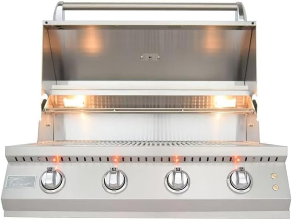 KoKoMo Grills 4 Burner Elite Built-In Gas Grill | 60,000 BTUs Stainless Steel BBQ Grill | Liquid Propane Grill for Outdoor Kitchen Grilling, Barbecue, Garden, Patio, & Backyard | 32-Inch