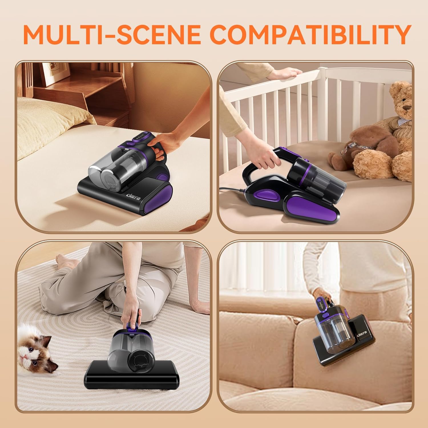 Mattress Vacuum Cleaner, 16KPa Suction Bed/Couch Vacuum, 253.7nm UV-C+140°F Heating+HEPA Filter, 600W Pet Hair Remover for Mattress/Sofa/Crib, Lightweight Corded Deep Cleaner