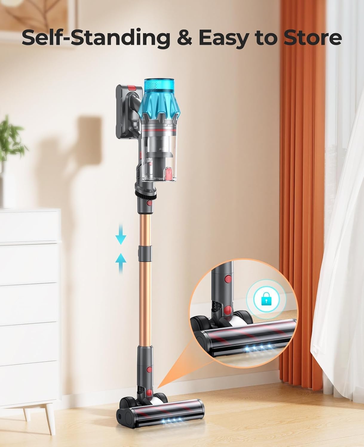 Cordless Vacuum Cleaner 550W/45Kpa, Stick Vacuum Cleaners 60 Mins Max Runtime with Charging Dock, Self-Standing Handheld Vacuum with Touch Display, 6-in-1 Vacuum Cleaner for Carpet/Hard Floor/Pet Hair